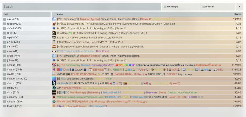 Una screenshoot di come si propone il client di FiveM giocabile tramite GTAV.