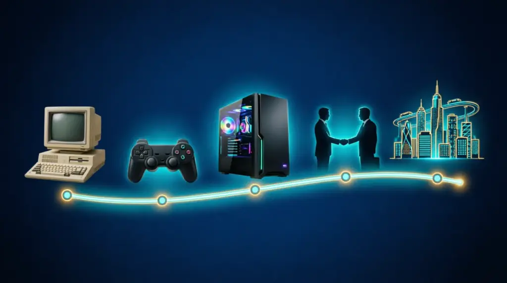 Timeline delle mod: dal PC degli anni 2000 alle console, ai PC da gaming, fino alla città del futuro